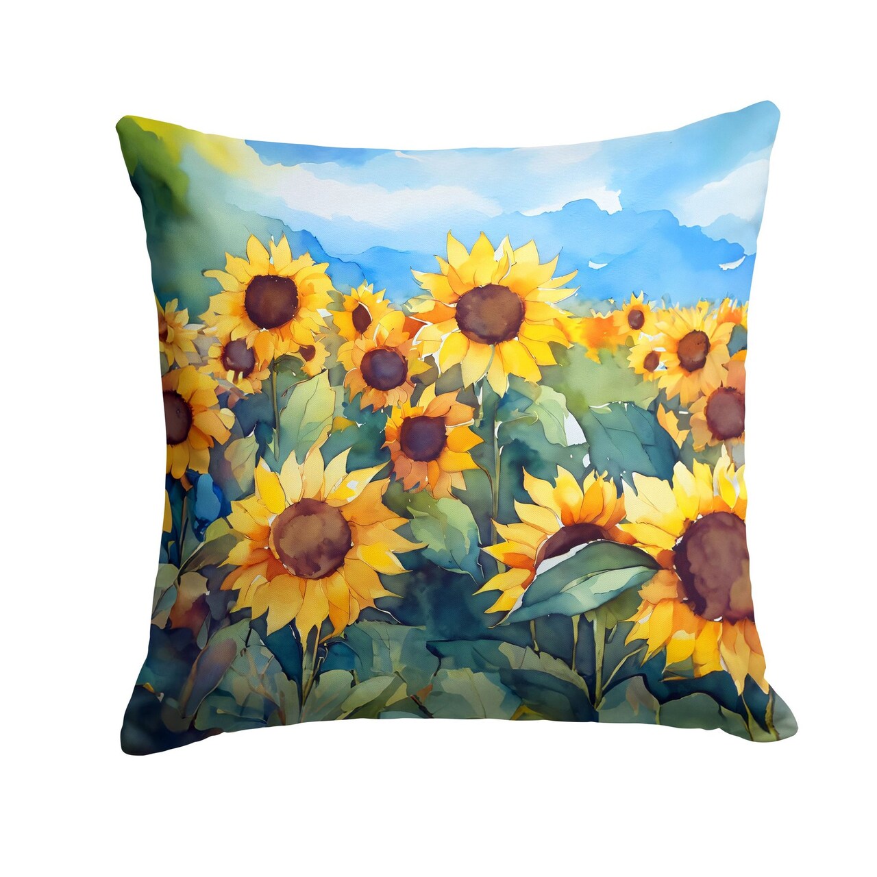Edge Collections - 14" X 14" - Multicolor - Pillow Throw Watercolor Sunflowers in - 1 Piece